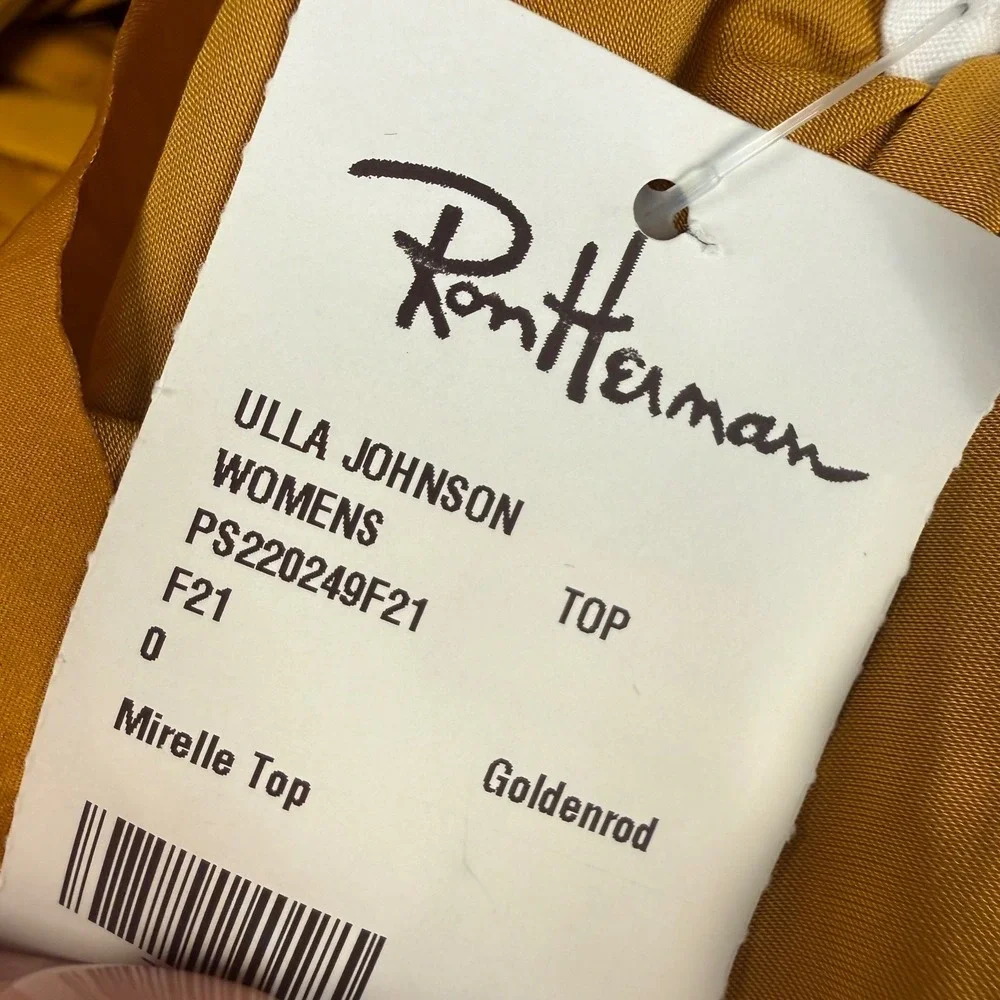 Ulla‎ Johnson Mirelle Plissé Satin Peplum Blouse Womens 0 Goldenrod Boho Ruched